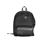 Black nylon Guess Jeans men's backpack with adjustable straps and multiple compartments, stylish and functional for everyday use.