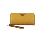 Yellow Guess Jeans women's wallet made of polyurethane with a sleek, compact design and gold-tone hardware details.