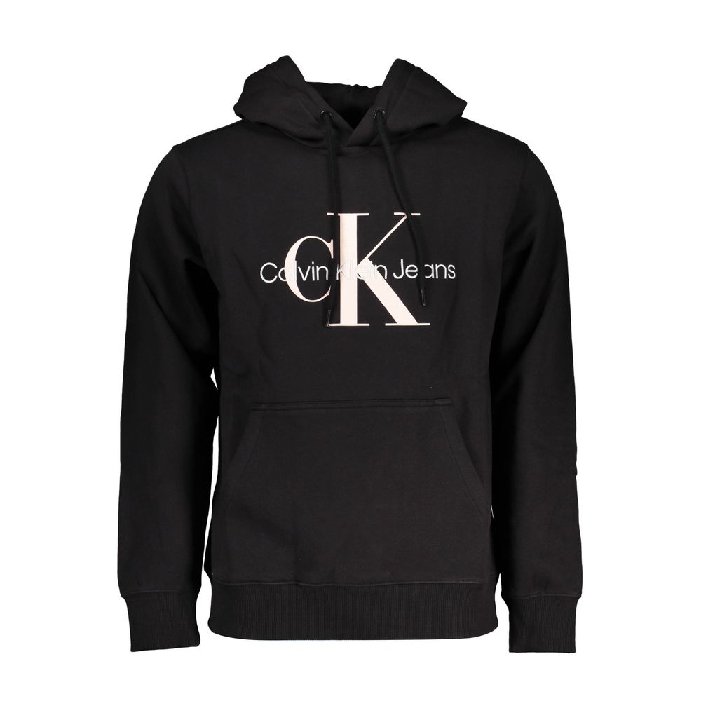 Black cotton men's sweater by Calvin Klein featuring a classic crew neck and minimalist design.