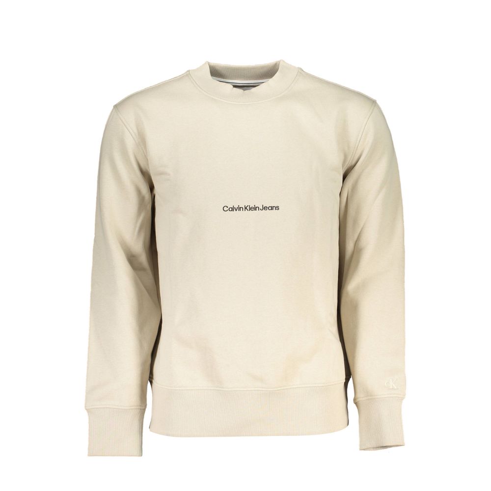 Beige Calvin Klein men's cotton sweatshirt with crew neck and long sleeves, casual and comfortable for everyday wear.