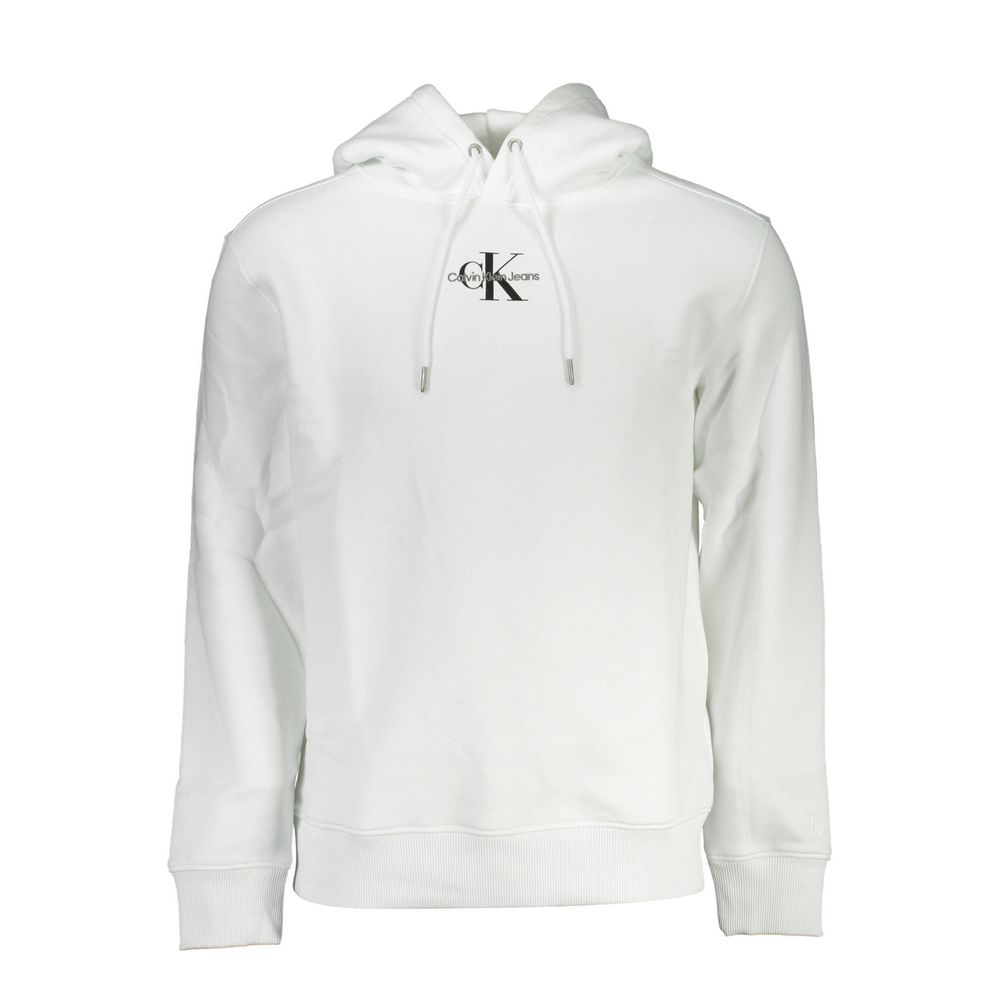 White cotton men's sweatshirt by Calvin Klein with a classic crew neck and minimalist logo detail.
