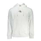 White cotton men's sweatshirt by Calvin Klein with a classic crew neck and minimalist logo detail.