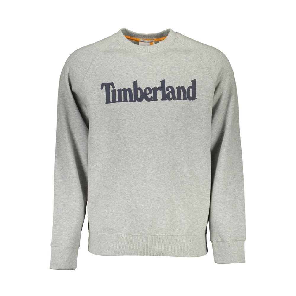 Timberland grey cotton men's sweatshirt with crew neck and long sleeves, casual and comfortable for everyday wear.