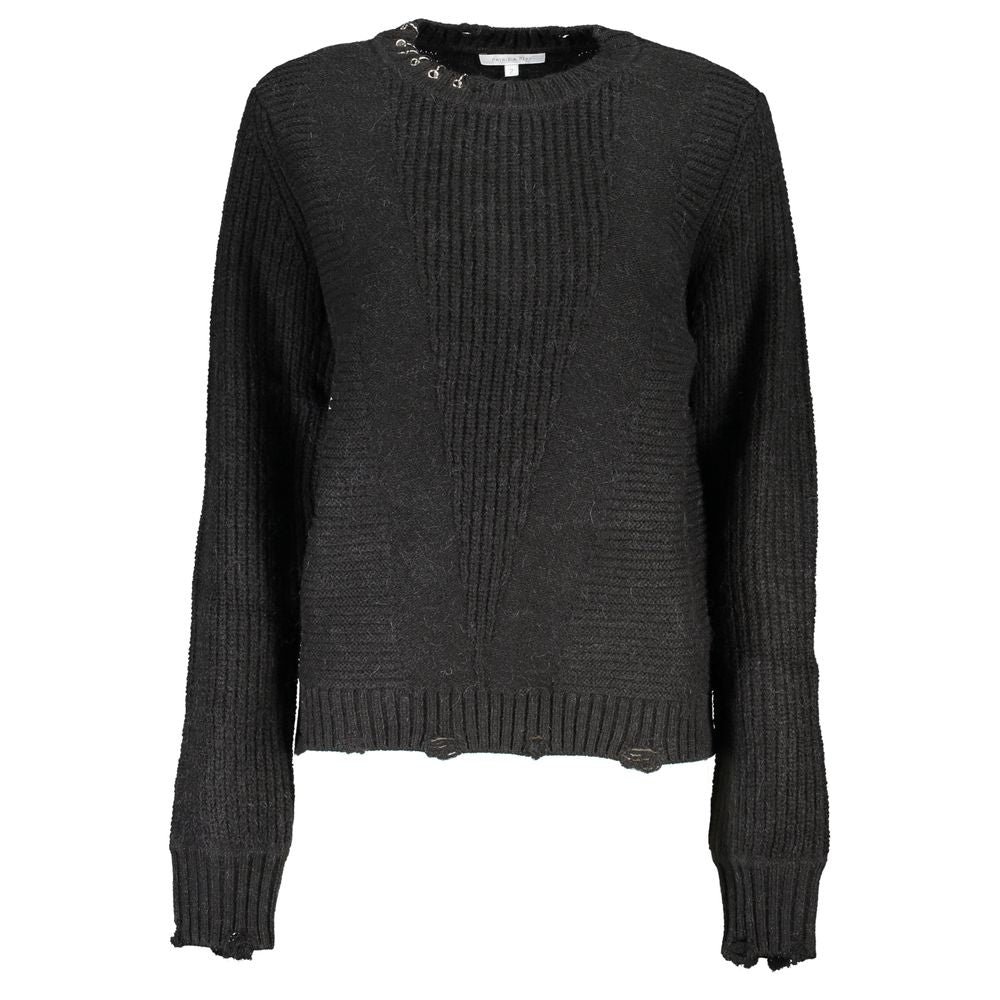 Black acrylic women's sweater by Patrizia Pepe, featuring a cozy knit design and classic fit, displayed on a neutral background.