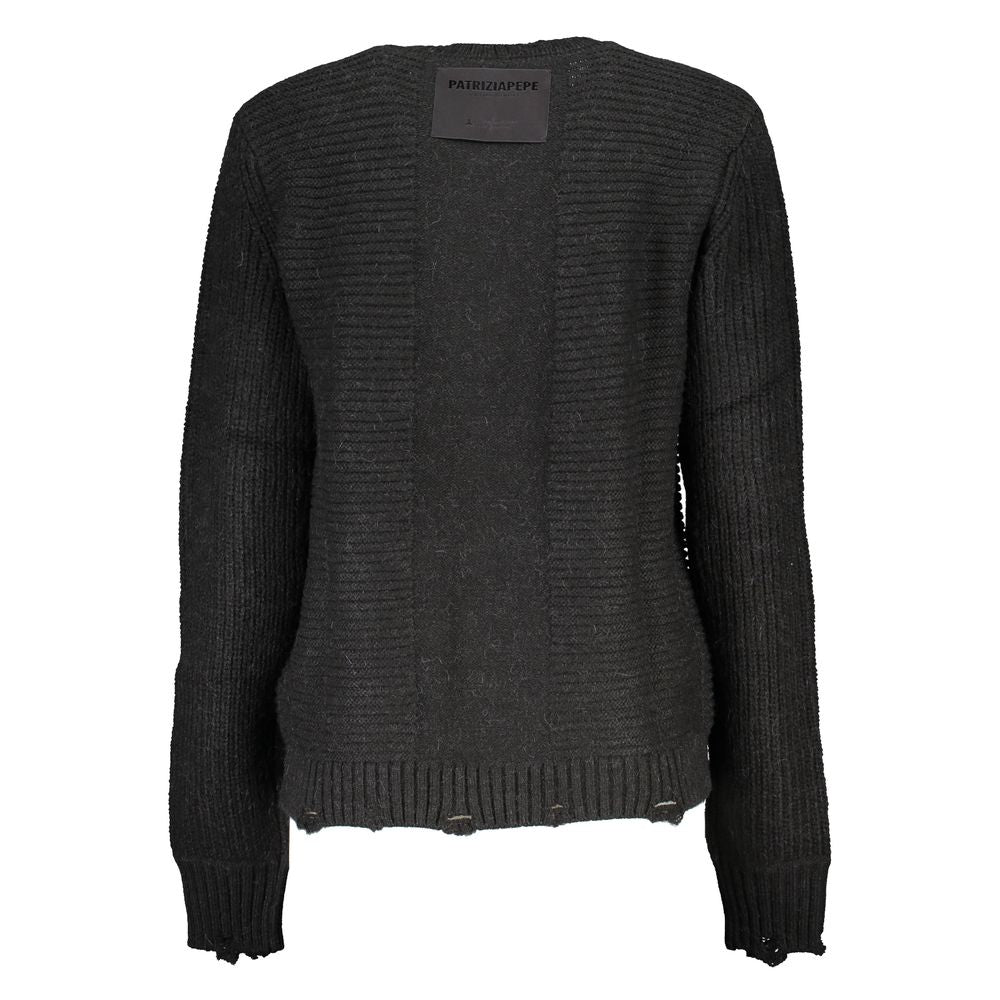Black acrylic women's sweater by Patrizia Pepe with a cozy, fitted design and subtle knit texture.