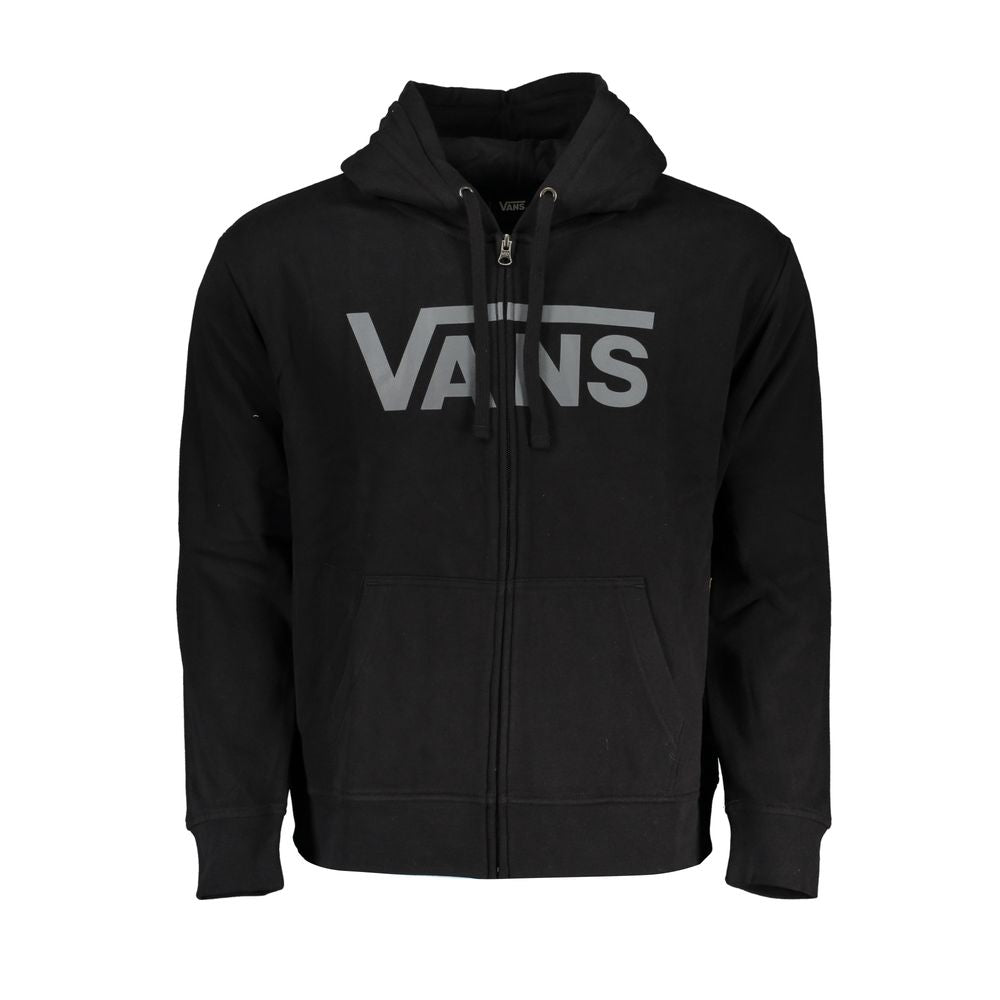 Vans black men's cotton hooded sweatshirt with front pocket and drawstrings, casual and comfortable apparel.