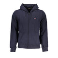 Napapijri blue cotton men's hoodie sweater with a front pocket and adjustable drawstrings, casual and comfortable.