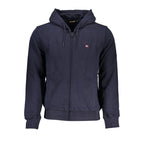 Napapijri blue cotton men's hoodie sweater with a front pocket and adjustable drawstrings, casual and comfortable.