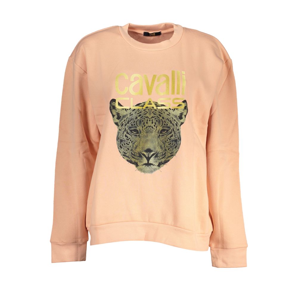 Cavalli Class Rosa polyester women's sweatshirt with a relaxed fit and soft fabric, featuring a casual design and ribbed cuffs.