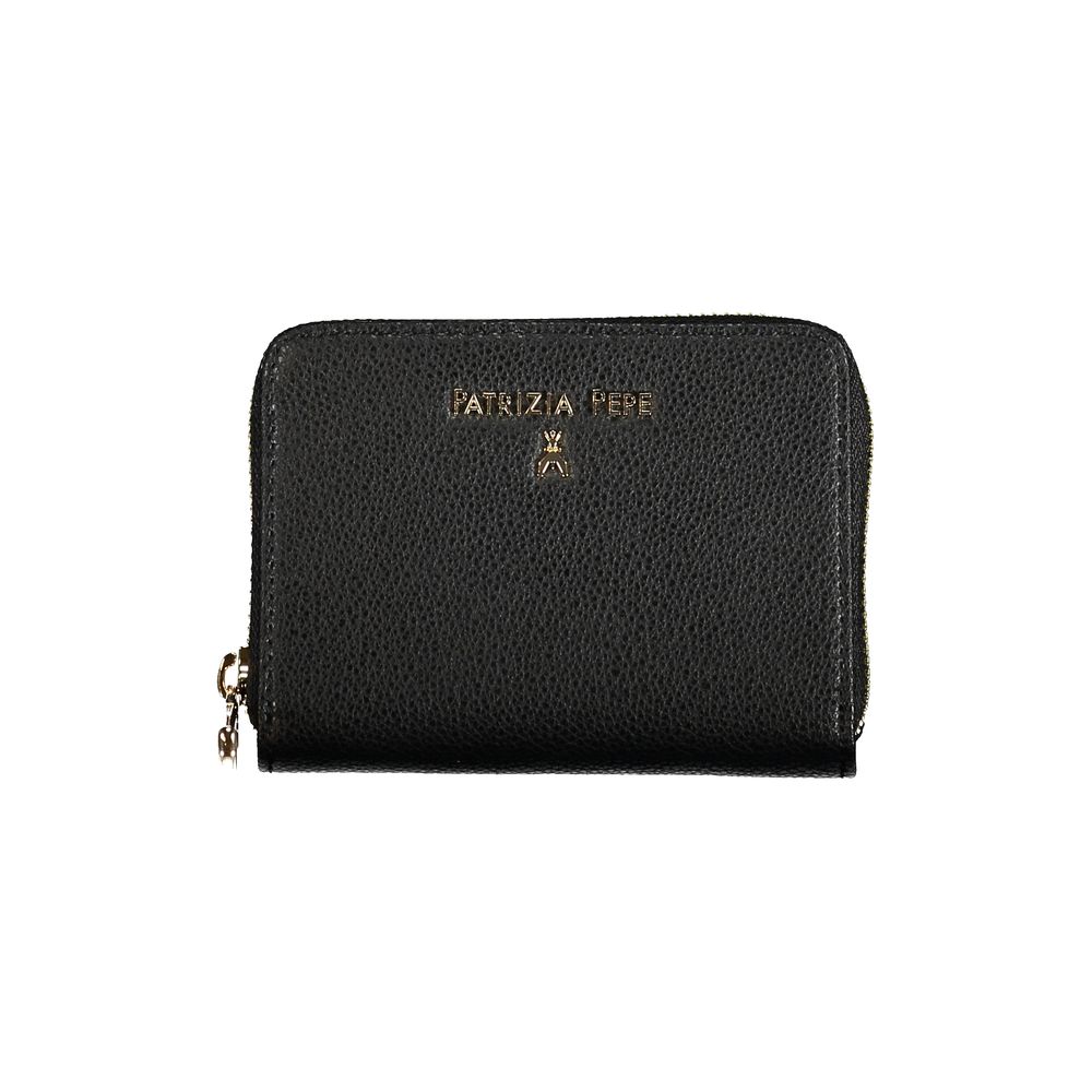 Black Patrizia Pepe leather women’s wallet with multiple card slots and a sleek, minimalist design.
