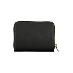 Patrizia Pepe black leather women's wallet with a sleek design and gold-tone hardware, showcasing multiple card slots and a zip coin pocket.