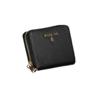 Patrizia Pepe nero leather women’s wallet with gold-tone hardware and multiple card slots on a plain background.