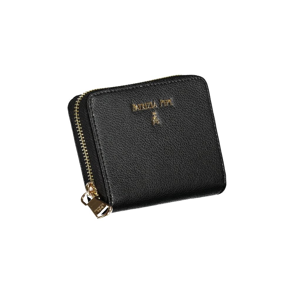 Patrizia Pepe nero leather women’s wallet with gold-tone hardware and multiple card slots on a plain background.