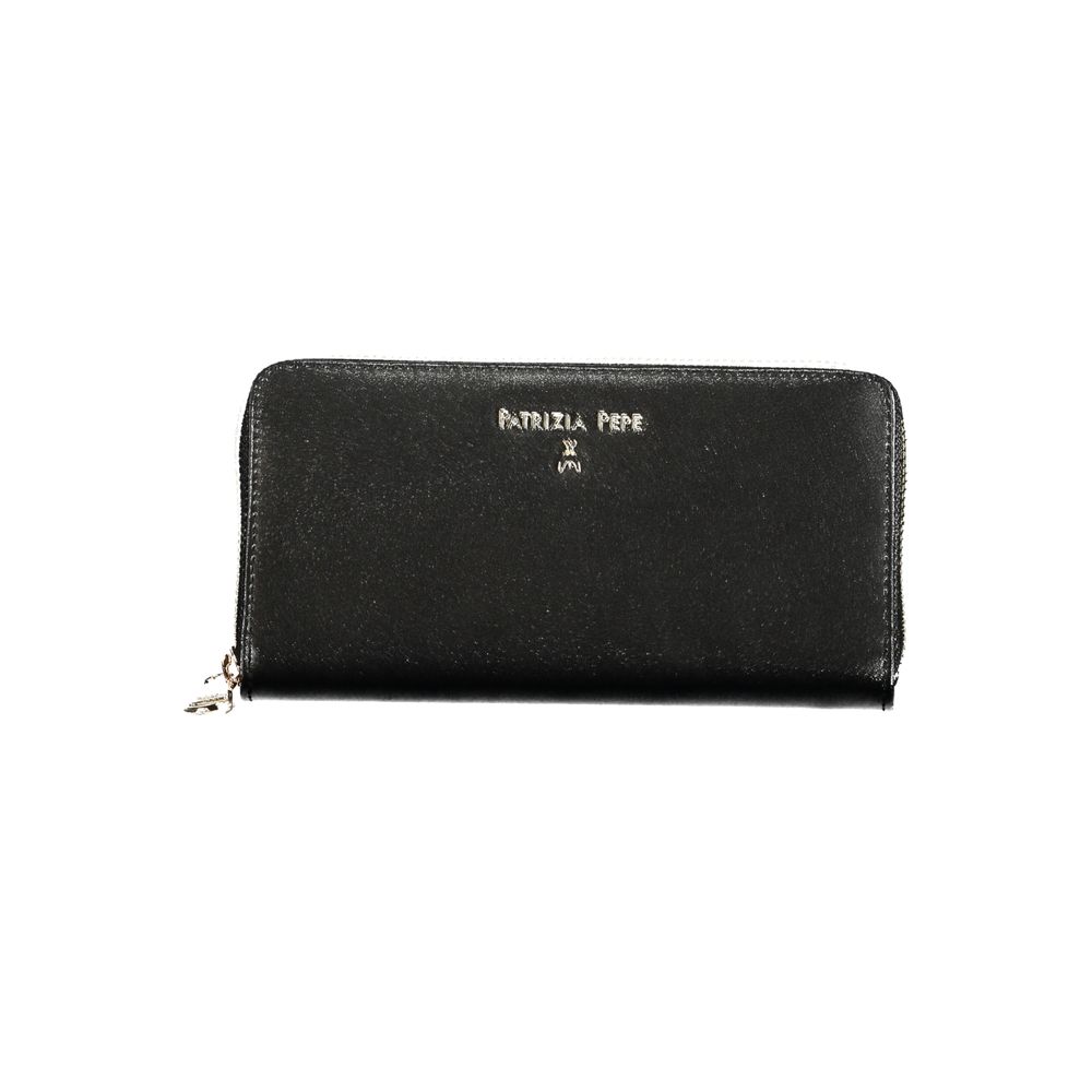 Black leather women's wallet by Patrizia Pepe featuring a sleek design and multiple card slots.