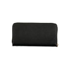 Black leather women's wallet by Patrizia Pepe, featuring a sleek design with multiple card slots and a secure zip closure.
