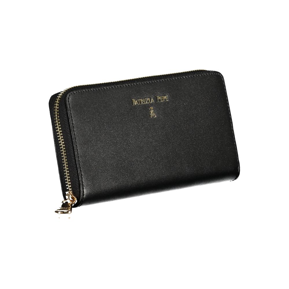 Patrizia Pepe black leather women’s wallet with multiple card slots and a sleek, minimalist design.