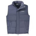 Guess Jeans men's sleeveless jacket in blue polyester, showcasing a stylish, casual design with a front zipper and sleeveless cut.