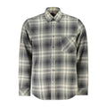 Hugo Boss Verde cotton men's shirt with a classic collar and button-down front, displayed on a hanger.