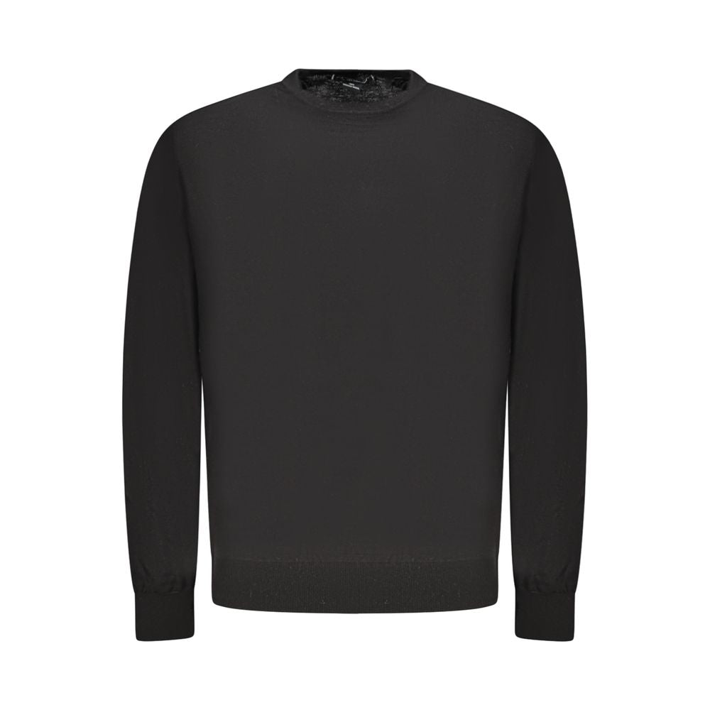 Black Guess Jeans wool men's sweater with a crew neck and ribbed cuffs, made from cozy wool fabric.