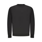 Black Guess Jeans wool men's sweater with a crew neck and ribbed cuffs, made from cozy wool fabric.
