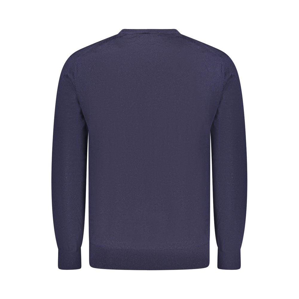 Blue Guess Jeans men's wool sweater with a crew neckline and ribbed cuffs, designed for a comfortable fit.