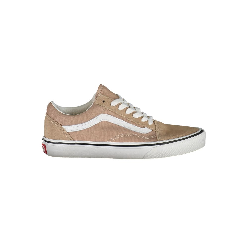 Vans beige polyester women's sneaker showing the side view with white rubber sole and classic low-top design.