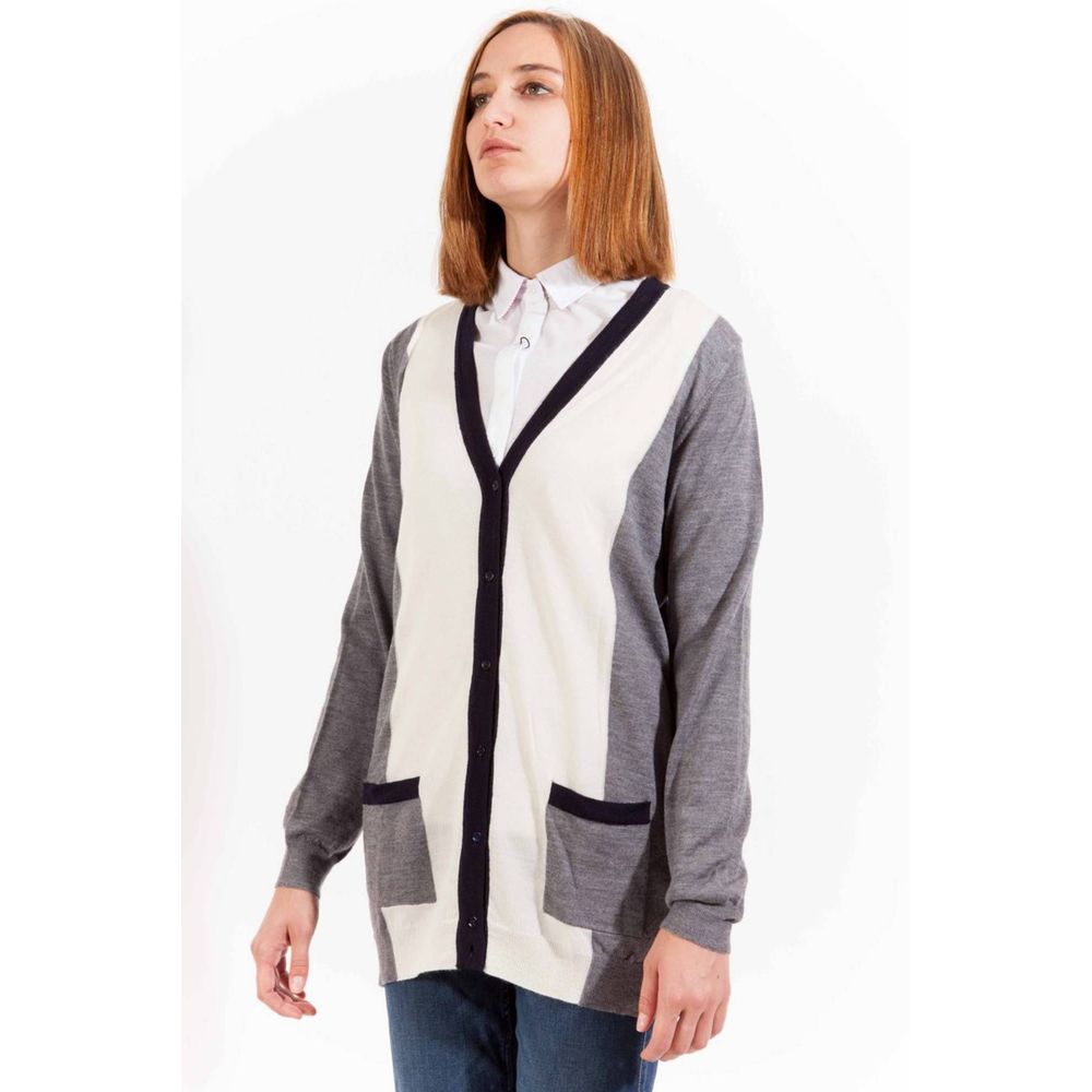 Gant Grigio wool women's cardigan with button front and ribbed cuffs, casual and cozy knit sweater for women.