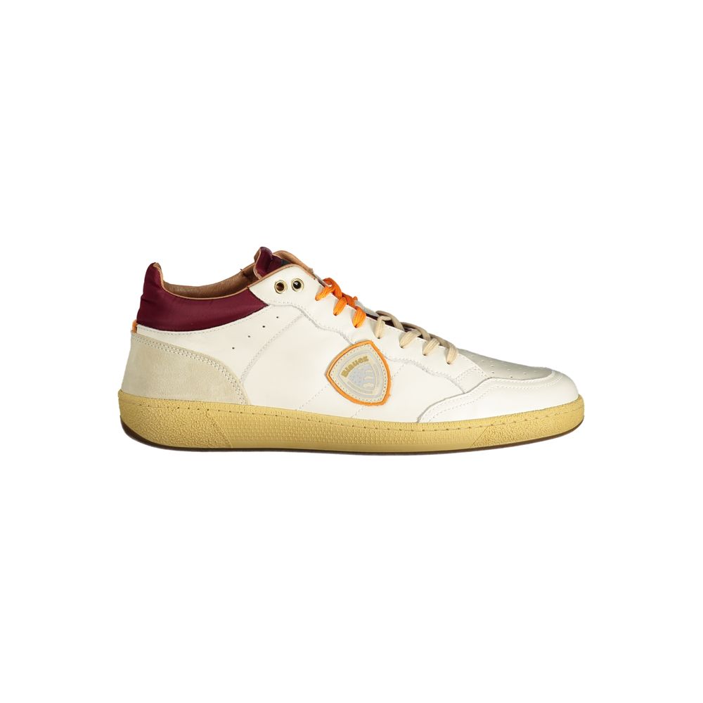 White leather men's sneaker by Blauer with sleek design and laces, featuring a comfortable rubber sole.