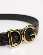 Dolce & Gabbana Black Exotic Leather DG Logo Buckle Belt - Eljoys Fashion 