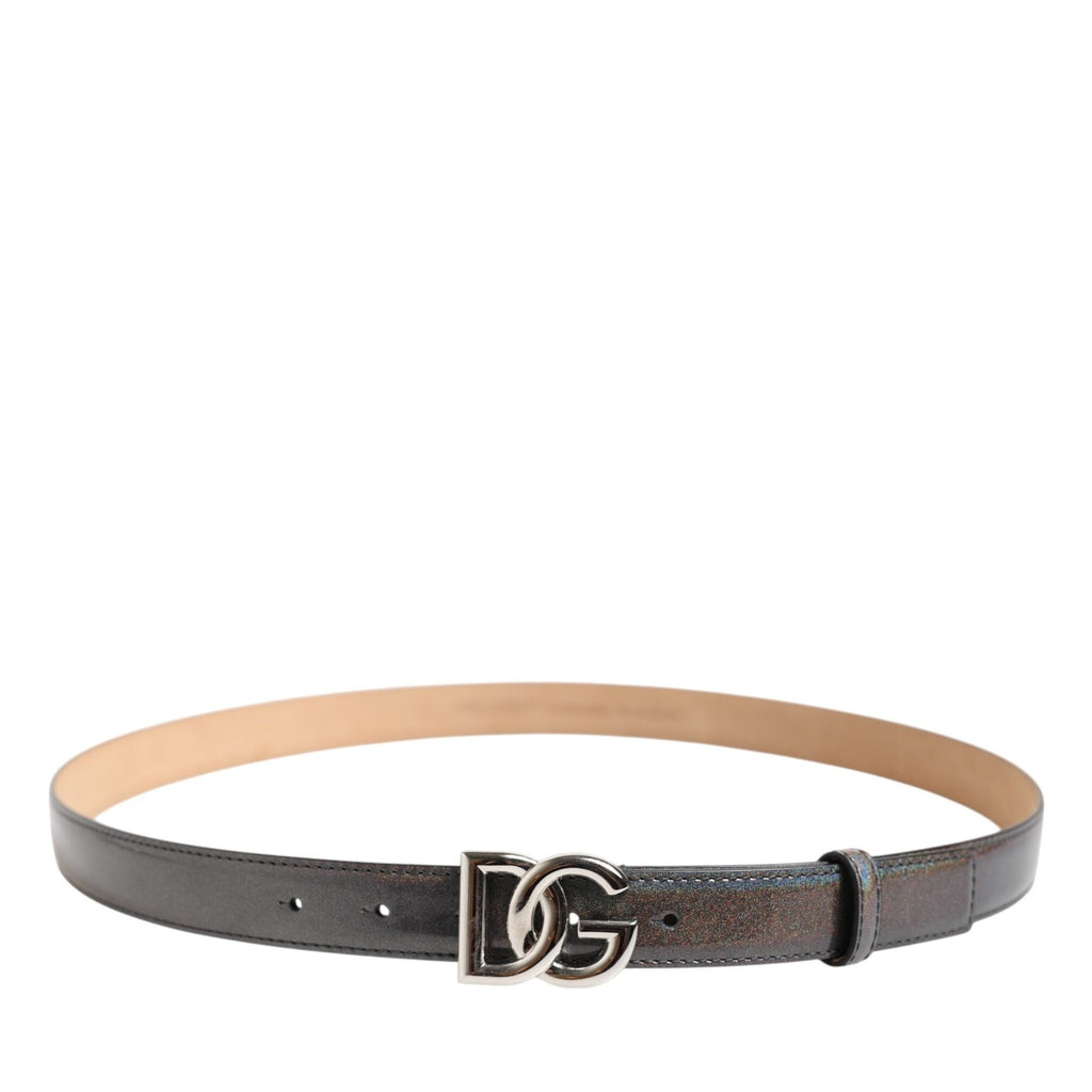 Dolce & Gabbana Metallic Leather Silver Tone Logo Buckle Belt