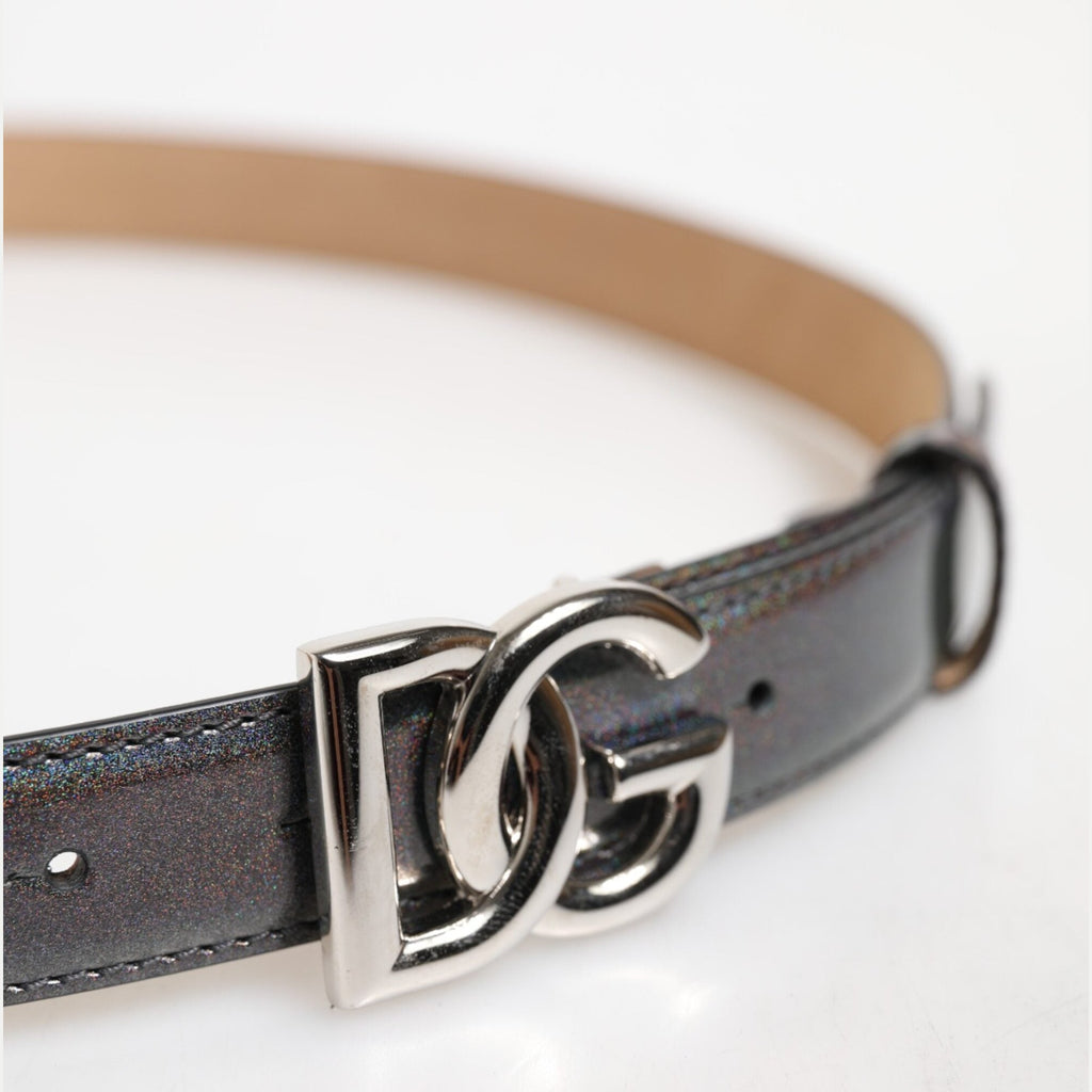 Dolce & Gabbana Metallic Leather Silver Tone Logo Buckle Belt