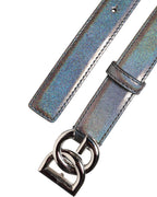 Dolce & Gabbana Metallic Leather Silver Tone Logo Buckle Belt - Eljoys Fashion 