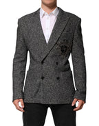 Dolce & Gabbana Dark Gray White Double Breasted Men Suit Blazer