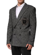 Dolce & Gabbana Dark Gray White Double Breasted Men Suit Blazer