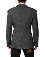 Dolce & Gabbana Dark Gray White Double Breasted Men Suit Blazer