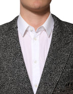 Dolce & Gabbana Dark Gray White Double Breasted Men Suit Blazer
