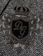 Dolce & Gabbana Dark Gray White Double Breasted Men Suit Blazer