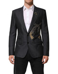 Dolce & Gabbana Dark Gray Bee Embroidery Wool Coat Blazer - Eljoys Fashion 