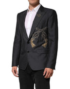 Dolce & Gabbana Dark Gray Bee Embroidery Wool Coat Blazer - Eljoys Fashion 