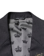Dolce & Gabbana Dark Gray Bee Embroidery Wool Coat Blazer - Eljoys Fashion 