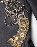 Dolce & Gabbana Dark Gray Bee Embroidery Wool Coat Blazer - Eljoys Fashion 