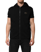 Dolce & Gabbana Black Sleeveless Hooded Logo Plaque Jacket - Eljoys Fashion 