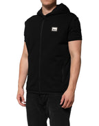 Dolce & Gabbana Black Sleeveless Hooded Logo Plaque Jacket - Eljoys Fashion 