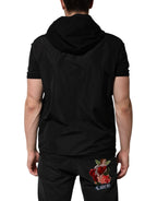 Dolce & Gabbana Black Sleeveless Hooded Logo Plaque Jacket - Eljoys Fashion 