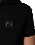 Dolce & Gabbana Black Sleeveless Hooded Logo Plaque Jacket - Eljoys Fashion 