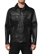 Dolce & Gabbana Black Polyester Button Down Biker Jacket - Eljoys Fashion 
