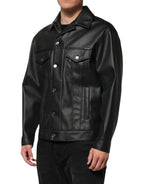 Dolce & Gabbana Black Polyester Button Down Biker Jacket - Eljoys Fashion 