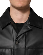 Dolce & Gabbana Black Polyester Button Down Biker Jacket - Eljoys Fashion 