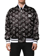 Dolce & Gabbana Black Polyester Heart Print Bomber Jacket - Eljoys Fashion 