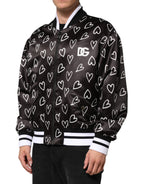 Dolce & Gabbana Black Polyester Heart Print Bomber Jacket - Eljoys Fashion 